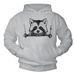 MAKAYA Pullover mit Kapuze Herren/Kinder/Jungen - Raccoon Waschbär Kapuzenpullover Sweatshirt Männer Grau XXXXL von MAKAYA