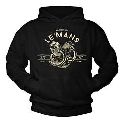 MAKAYA Pullover mit Kapuze Herren - Original Le Mans Moto - Sweatshirt Motorrad Geschenke für Männer Schwarz XL von MAKAYA