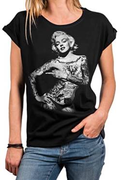 MAKAYA Rockige Damenshirts Große Größen Tattoo Motiv Sommer Top Oversize Tunika Damen Frauen Mädchen Schwarz XL von MAKAYA