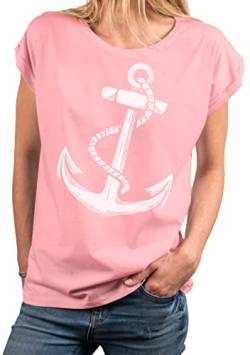 MAKAYA Segel Shirt Damen Anker Top Kurzarm T-Shirt Frauen Tunika Sommer Tshirt Große Größen Oversize Rosa XXXL von MAKAYA