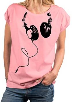 MAKAYA Shirt Damen Lässig Kopfhörer Print Sommer Tunika Top mit Aufdruck Kurzarm Rundhals Große Größen Oversize Rosa XXXXL von MAKAYA