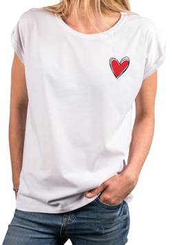 MAKAYA T-Shirt Damen Herz Motiv Sommer Top mit Herzen Frauen Rot Weiß Logo Print Druck Aufdruck Große Größen S von MAKAYA