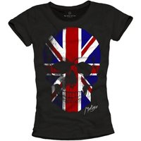 MAKAYA T-Shirt Damen UK Skull Union Jack Fahne Flagge Totenkopf Motiv England Print von MAKAYA