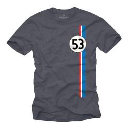 MAKAYA T-Shirt Herren - Herbie 53 Vintage Tuning Motiv Retro Geschenke für Autoliebhaber Blaugrau Größe XXXL von MAKAYA