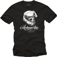 MAKAYA T-Shirt Herren Motorrad Helm Totenkopf Skull Motiv Biker Bekleidung Männer mit Druck, aus Baumwolle von MAKAYA