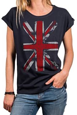 MAKAYA Tunika Damen Sommer Große Größen Union Jack Print England Fahne Frauen Shirt Oversize Top Tshirt Blau L von MAKAYA