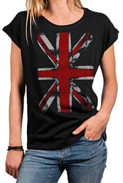 MAKAYA Tunika Damen Sommer Große Größen Union Jack Print England Fahne Frauen Shirt Oversize Top Tshirt Schwarz S von MAKAYA