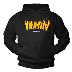 MAKAYA Unisex Hoodie Kapuzenpullover mit Spruch - Thrashy Thats Me - Schwarz Pullover mit Kapuze Herren/Damen Trasher Größe M von MAKAYA