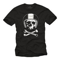 Motorrad T-Shirt für Männer Mechaniker Skull mit Motorradhelm schwarz Größe XXXXXL von MAKAYA
