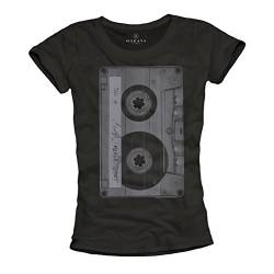 Musik T-Shirt mit Aufdruck Kassette schwarz Damen Größe L von MAKAYA