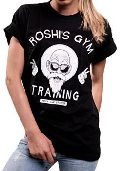 Roshis Gym Damenshirt Son Goku - Kurzarm Oversize Dragon Shirt schwarz locker lässig große Größe M von MAKAYA
