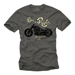 T-Shirt mit Motorrad Motiv für Herren LIVE to Ride Evolution Dunkelgrau XXXL von MAKAYA