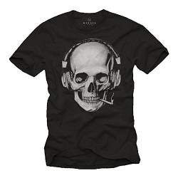 Totenkopf T-Shirt mit Kopfhörer - Skull Rock Band Musik Shirt für Herren schwarz XXXXXL von MAKAYA