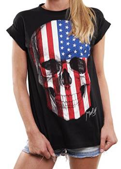 USA Flagge Totenkopf Shirt Damen große Größen Kurzarm Sommer Frauen Skull Top Oversize schwarz XXXL von MAKAYA