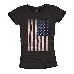 USA Shirt für Damen Amerika Flagge schwarz Größe L von MAKAYA