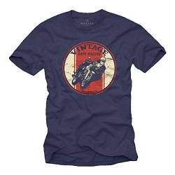 Vintage Biker T-Shirt - Motorradfahrer Geschenke - Cafe Racer Motorrad Zubehör Blau XXXL von MAKAYA