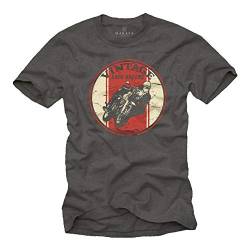 Vintage Biker T-Shirt - Motorradfahrer Geschenke - Cafe Racer Motorrad Zubehör Grau XXXL von MAKAYA