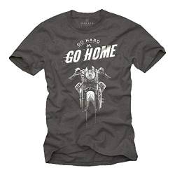 Vintage Cafe Racer T-Shirt - Motorrad Shirt mit Spruch - Go Hard or Go Home Moto Guzzi Grau XXXL von MAKAYA