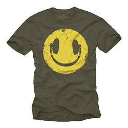 Vintage Smile T-Shirt für Herren mit KOPFHÖRER Grün Größe XXXL von MAKAYA