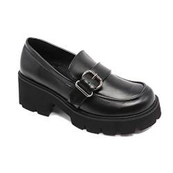 MAKEGSI Damen Office Lady Oxfords Kleid Plateau High Heels Loafers Schuhe, schwarz 1, 40 EU von MAKEGSI