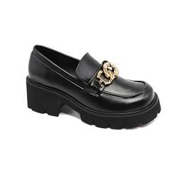 MAKEGSI Damen Office Lady Oxfords Kleid Plateau High Heels Loafers Schuhe, schwarz 2, 38 EU von MAKEGSI
