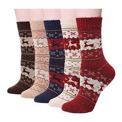 MAKFORT Dicke Warme Socken Damen Wolle Winter Socken Frauen Weihnachten Geschenk-5 Paaren von MAKFORT