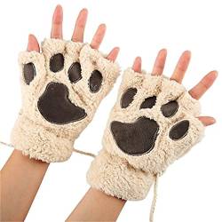 MAKFORT Fingerlose Handschuhe Winter Katze Plüsch Handschuh Sahne von MAKFORT