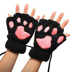 MAKFORT Fingerlose Handschuhe Winter Katze Plüsch Handschuh Schwarz von MAKFORT