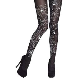 MAKFORT Netzstrumpfhose Schwarz Spinne Strümpfe Spitze Strumpfhosen Halloween Kostüm Damen Sexy Net Strümpfe Halloween Fishnet Tights von MAKFORT