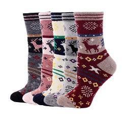 MAKFORT Weihnachtssocken Damen Winter Warme Socken Lustige Socken Frauen Thermal Lässige Sneaker Socken 5 Paar von MAKFORT