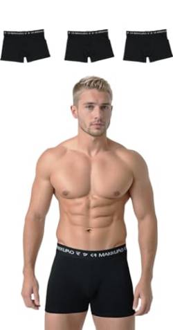 MAKKURO Boxershorts Herren schwarz im 3er Pack aus Baumwolle mit einem Nylonbund Herren Unterhosen schwarz ohne einschneidenden Gummibund (as3, Alpha, x_l, Regular, schwarz) von MAKKURO