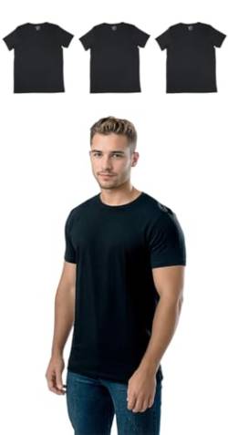MAKKURO T Shirt Herren schwarz Rundhalsausschnitt im 3er Pack alternativ als Unterhemd tragbar aus Baumwolle und Stretch – Basic Slim Fit T-Shirt Rundhals – (as3, Alpha, xx_l, Regular, schwarz) von MAKKURO