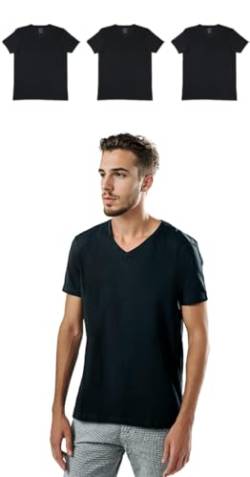 MAKKURO T Shirt Herren schwarz im 3er Pack alternativ als Unterhemd tragbar mit einem V Ausschnitt aus Baumwolle und Stretch Basic Slim Fit T-Shirt schwarz V-Neck (as3, Alpha, xx_l, Regular,) von MAKKURO