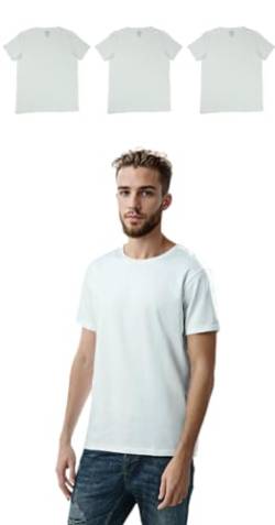 MAKKURO T Shirt Herren weiß Rundhalsausschnitt im 3er Pack alternativ als Unterhemd tragbar aus Baumwolle und Stretch Basic Slim Fit T-Shirt weiß Rundhals (as3, Alpha, xx_l, Regular, weiß) von MAKKURO