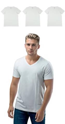 MAKKURO T Shirt Herren weiß im 3er Pack alternativ als Unterhemd tragbar mit einem V Ausschnitt aus Baumwolle und Stretch von MAKKURO