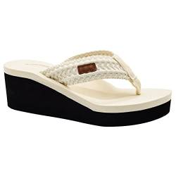 MALIDA Damen Keilabsatz Fußgewölbeunterstützung Flip Flops Kissen Weiche Gummi Zwischensohle Plateau Zehensandalen mit Gummisohle, beige, 40.5 EU von MALIDA