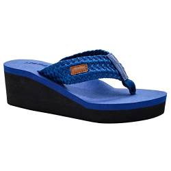 MALIDA Damen Keilabsatz Fußgewölbeunterstützung Flip Flops Kissen Weiche Gummi Zwischensohle Plateau Zehensandalen mit Gummisohle, blau, 35.5 EU von MALIDA