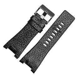 MAMA'S PEARL 32mm Echtes Leder Armband Fit For Diesel Uhrenarmband For DZ1216 DZ1273 DZ4246 DZ4247 DZ287 Weiche Atmungsaktive Handgelenk Band Armband (Color : BlackA black buckle, Size : 32-18mm) von MAMA'S PEARL