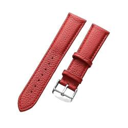 MAMA'S PEARL Echtes Lederarmband Damen Weiches Leder Litschi-Maserung Uhrenarmband Herren Wasserdicht 14|16|18mm Uhrenkettenzubehör (Color : Red, Size : 15mm) von MAMA'S PEARL