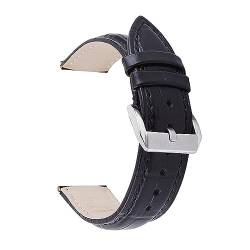 MAMA'S PEARL Lederarmband mit Krokodilmuster, 14 mm, 16 mm, 18 mm, 20 mm, 22 mm, 24 mm, silberne Metallschnalle, Damen- und Herrenuhrenarmband (Color : Black, Size : 14mm) von MAMA'S PEARL