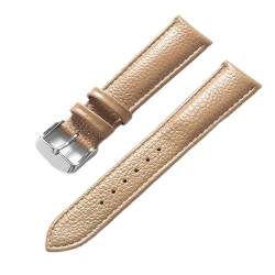 MAMA'S PEARL Litschi-Muster, weiches Leder, Lederarmband, Herren-Damen-Uhrenarmband, 16 mm, 18 mm, 20 mm, 22 mm, Zubehör (Color : Beige, Size : 19mm) von MAMA'S PEARL