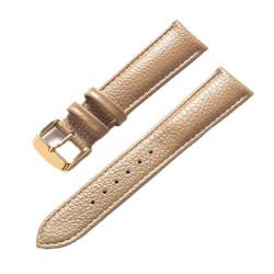 MAMA'S PEARL Litschi-Muster, weiches Leder, Lederarmband, Herren-Damen-Uhrenarmband, 16 mm, 18 mm, 20 mm, 22 mm, Zubehör (Color : Beige Gold Buckle, Size : 19mm) von MAMA'S PEARL