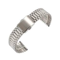 MAMA'S PEARL Massives Edelstahl-Armband, 12 mm, 14 mm, 16 mm, 18 mm, 20 mm, Universal-Armband, Faltschließe, Silber-Gold-Band, Gürtelzubehör (Color : Silver white, Size : 12mm) von MAMA'S PEARL