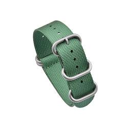 MAMA'S PEARL Strapazierfähiges Zulu-Nylon-Canvas-Uhrenarmband, 20 mm, 22 mm, for Herren und Damen, Sport-Webart, Handgelenk-Armband, Ring-Schnalle (Color : Green S, Size : 22mm) von MAMA'S PEARL