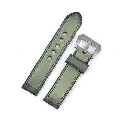 MAMA'S PEARL Vintage Echtleder Armband 20mm 22mm 24mm Handgefertigte Nähte Ersatz passend for Panerai Uhr (Color : Green, Size : 20mm) von MAMA'S PEARL