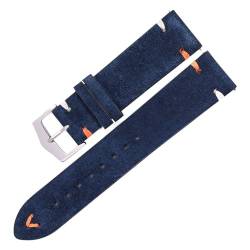 MAMA'S PEARL Wildleder Leder Uhrenarmband 20mm 22mm Schnellverschluss Armband Vintage Handgemachte Nähte Passend For Huawei Gt2/Gt3 Armband (Color : Blue, Size : 22MM_SILVER BUCKLE) von MAMA'S PEARL