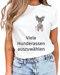 Damen T-Shirt Personalisiert mit Hund Hundemotiv Hundenamen, Tshirt mit Motiv Aufdruck Spruch Hundesprüche für Hunde Fan, Frauen Kleidung Weiß Schwarz Druck Tier Weihnachten Geschenk Bio Baumwolle von MAMAHUHU