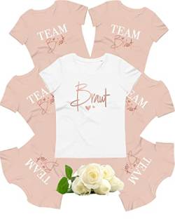 JGA Tshirt Frauen Weiss Rosa Schwarz, Team Braut Set Pink Rose Gold Rosegold Glitzer Elegant, Junggesellinnenparty Hochzeit Party, Damen Kleidung Outfit Weiß Baumwolle von MAMAHUHU