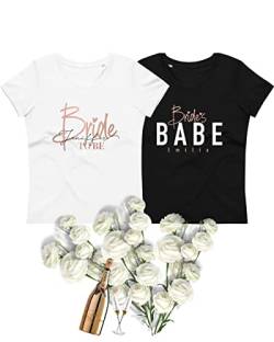 MAMAHUHU JGA Bride to Be Tshirt Frauen Weiss Schwarz, Team Babe T-Shirt Damen Rose Gold Rosegold Glitzer Glänzende, Babes Personalisiert Namen, Hochzeit Kleidung Oberteil Bio Baumwolle, Einheitsgröße von MAMAHUHU