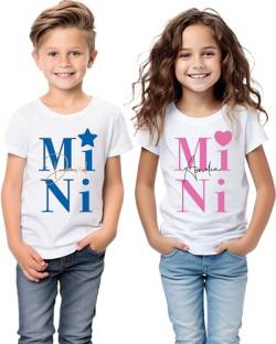 Mini T-Shirt für Kinder Familien weiß Navyblau rosa, 100% Bio Baumwolle von MAMAHUHU
